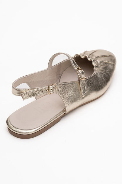 BRITNEY Gold Leather Closed-Toe Sandal (Women)