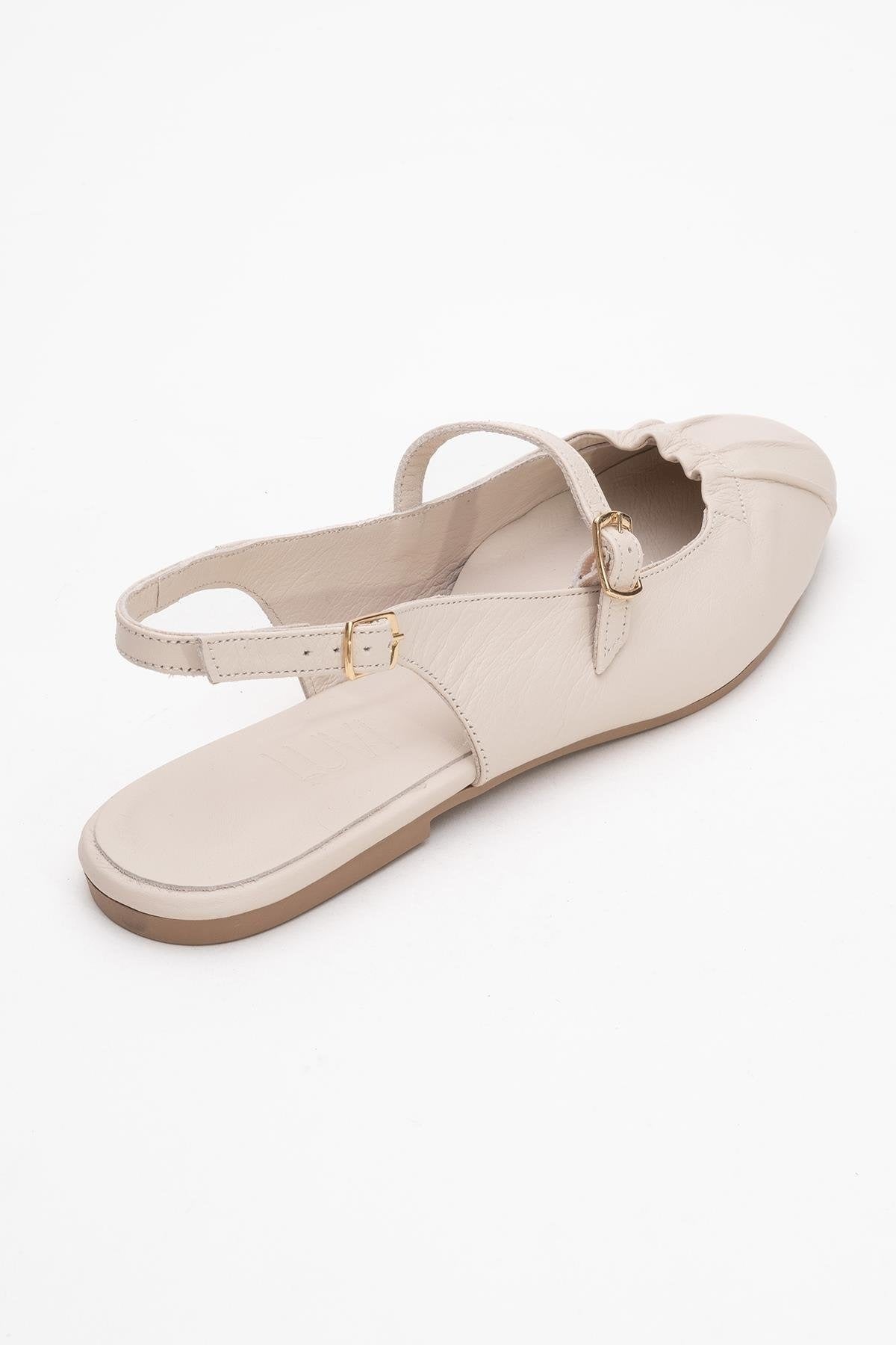 BRITNEY Beige Leather Closed-Toe Sandal (Women)