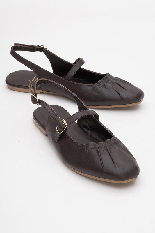 BRITNEY Brown Leather Closed-Toe Sandal (Women)