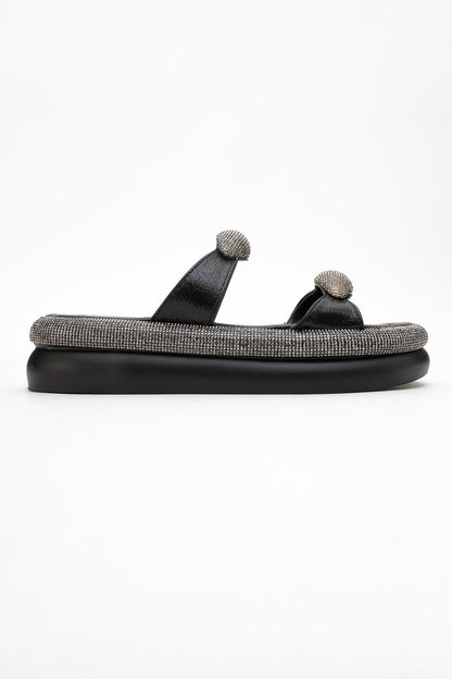 Finery Black Embellished Platform Slide (Women)