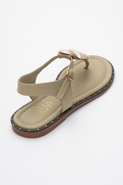 Giulia - Green Leather Flat Sandal (Women)