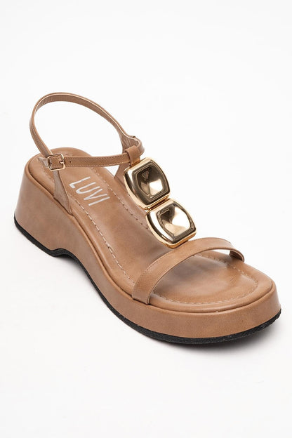 Kerry Dark Beige Buckle Platform Slingback (Women)
