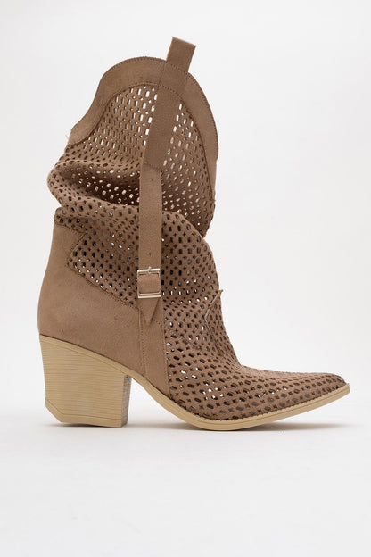 Larry Dark Beige Elasticated Block Heel Boot (Women)