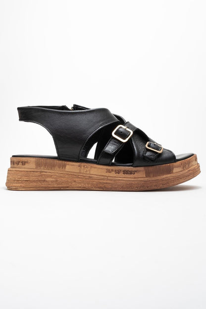 Levine Black Leather Buckled Side-Zip Sandal (Women)