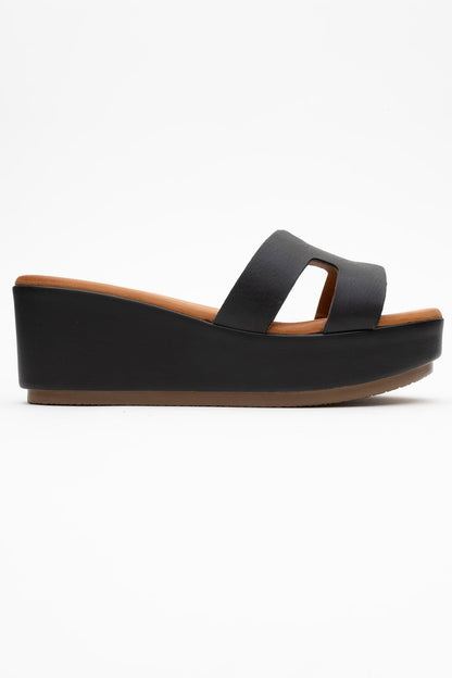 Lia Black Leather Platform Slide (Women)