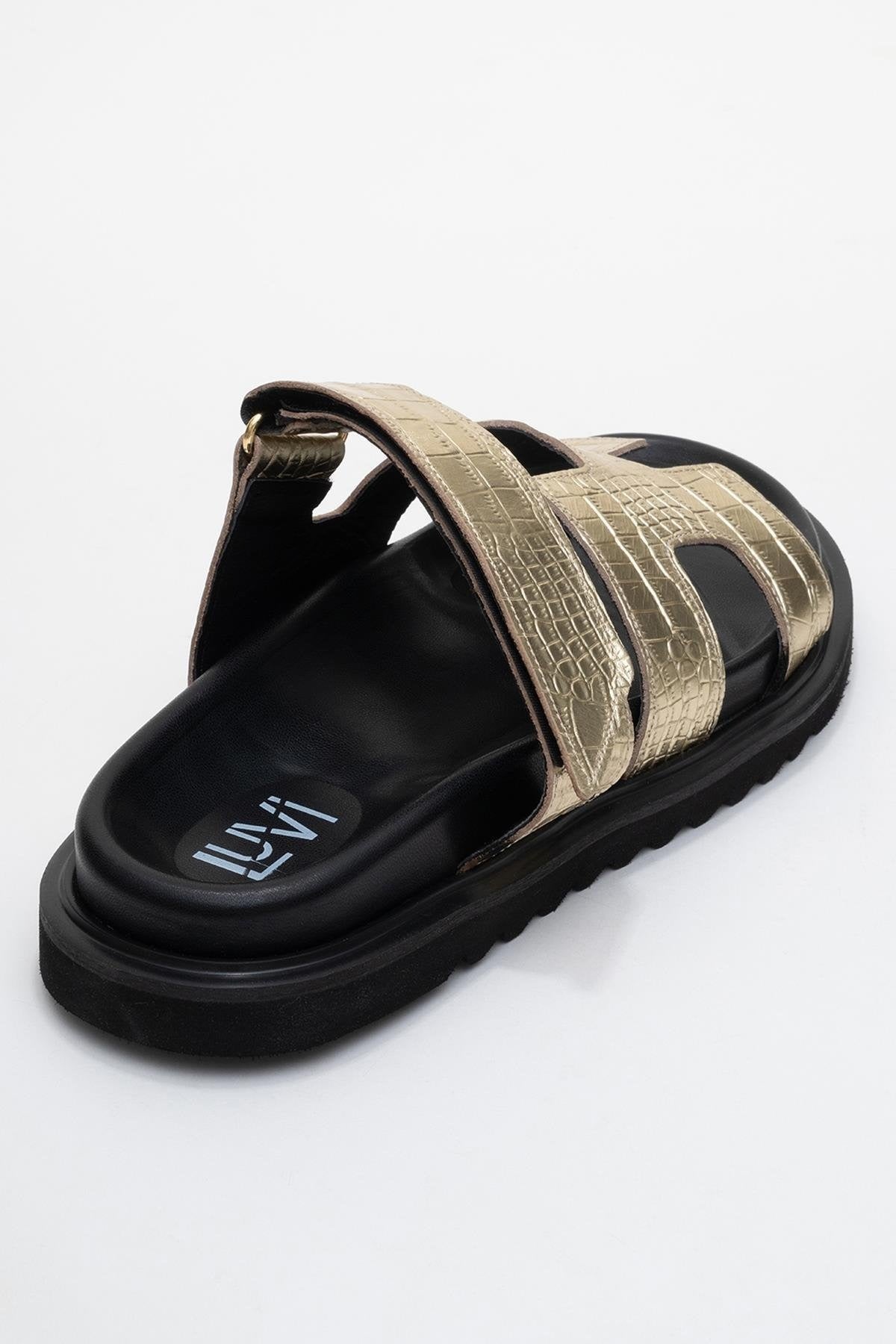 Loana Gold Leather Slide Sandal (Women)