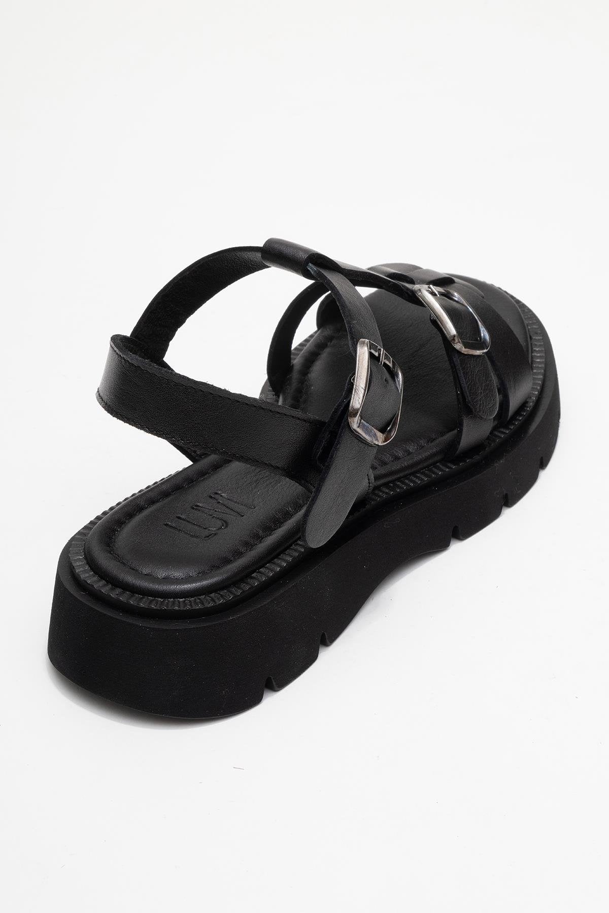Melvin Black Leather Sandal (Women)