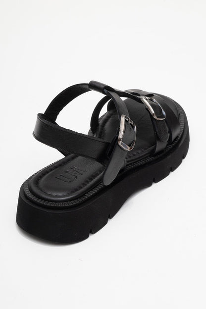 Melvin Black Leather Sandal (Women)