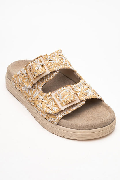 Milana Beige Leather Double‑Strap Slide (Women)