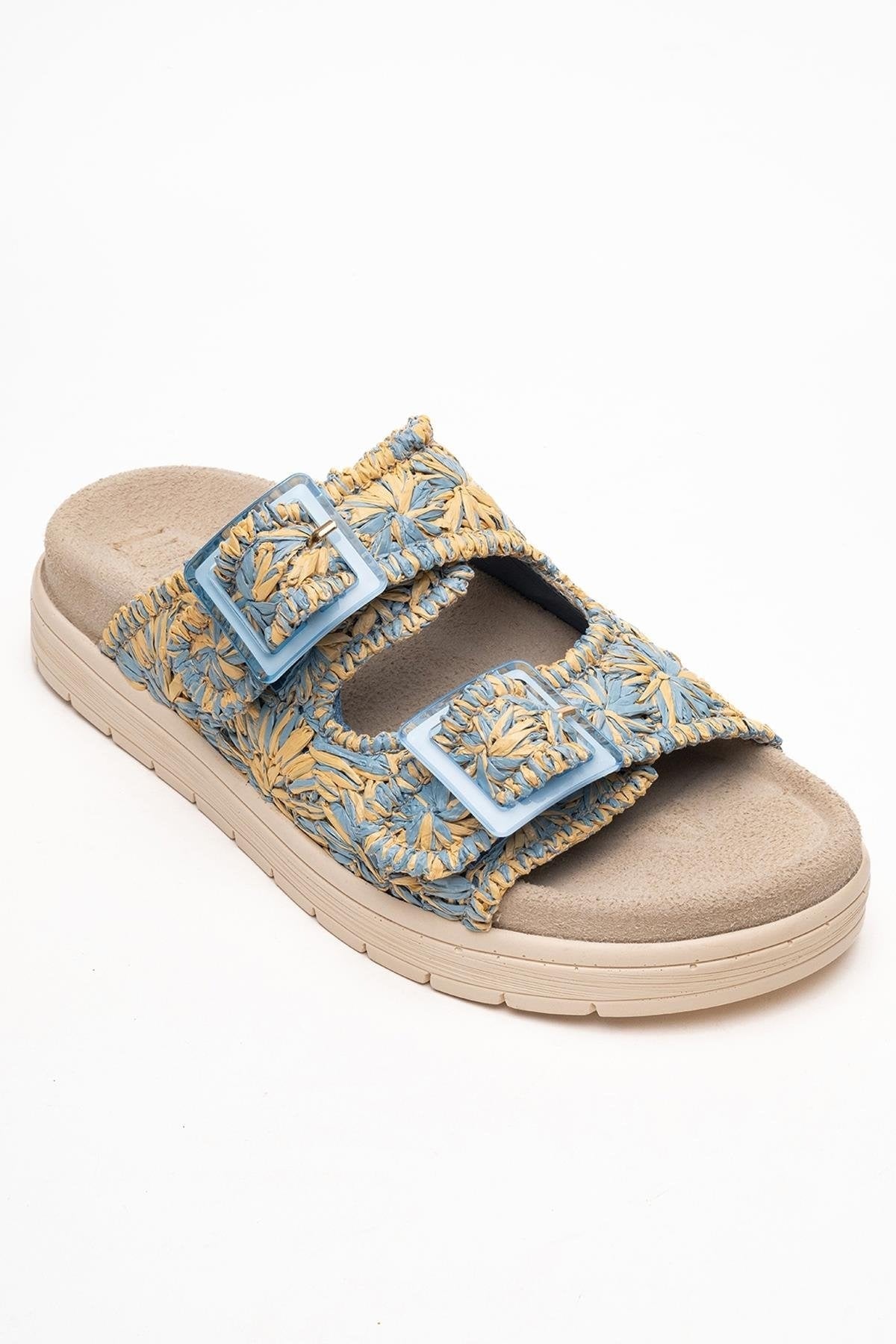 Milana Blue Leather Double‑Strap Slide (Women)