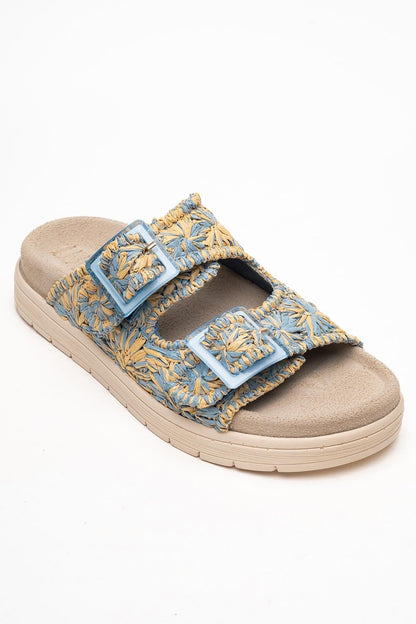 Milana Blue Leather Double‑Strap Slide (Women)