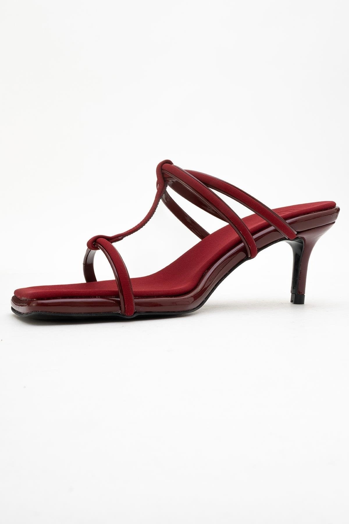 Mocha Burgundy Square‑Toe Thin‑Strap Heel Sandal (Women)