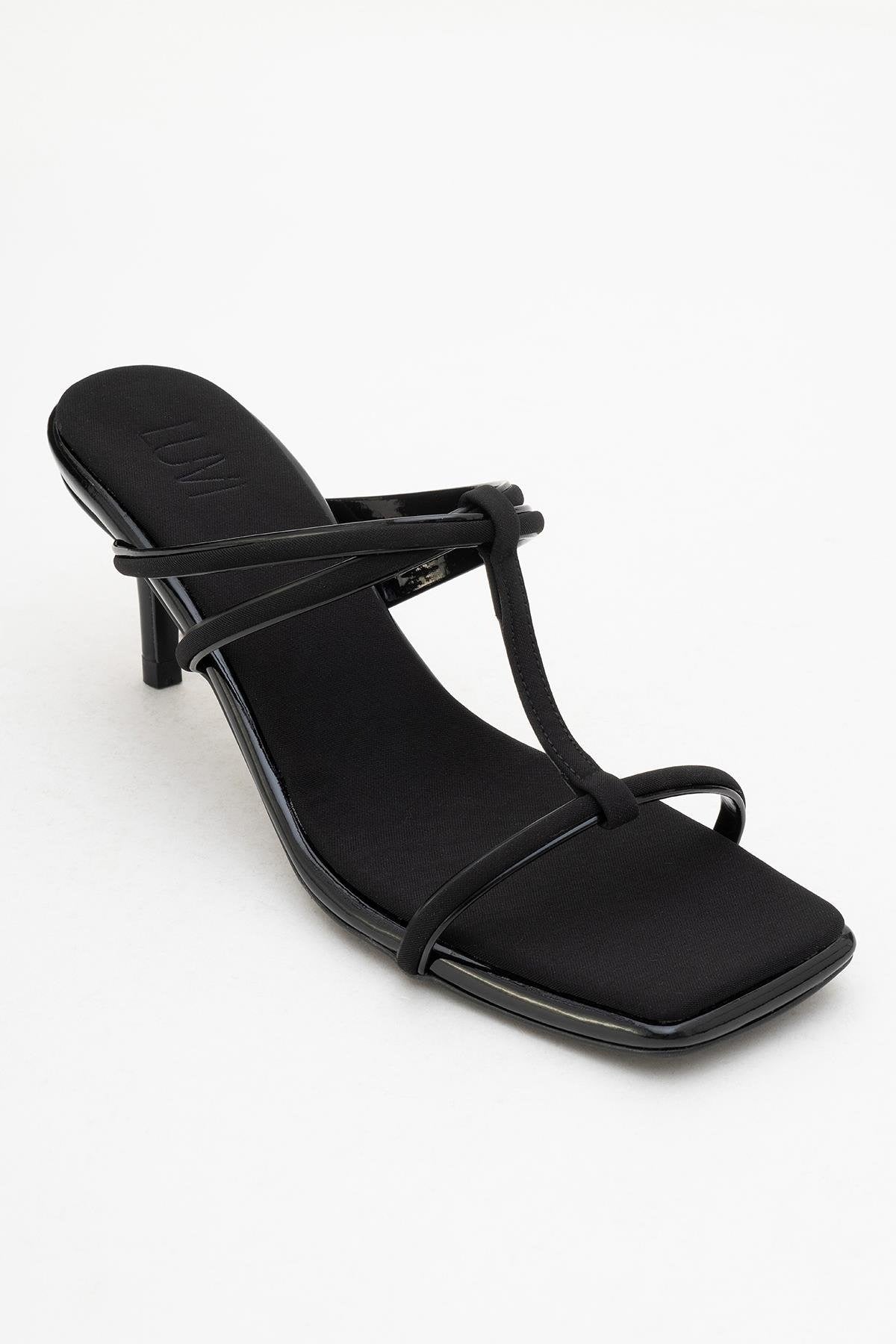 Mocha Black Square‑Toe Thin‑Strap Heel Sandal (Women)