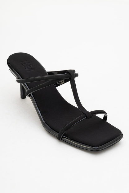Mocha Black Square‑Toe Thin‑Strap Heel Sandal (Women)