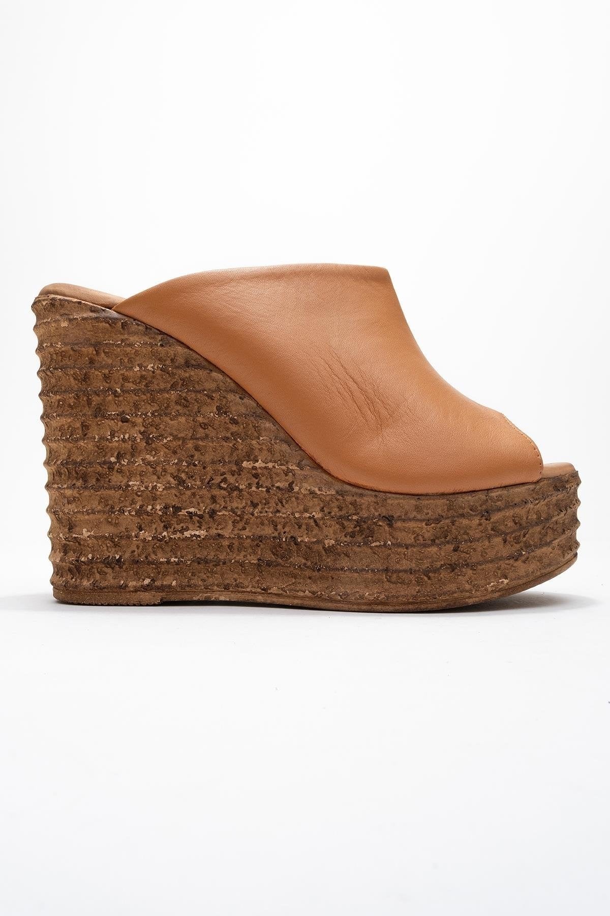 Nelly Cognac Brown Leather Platform Slide (Women)
