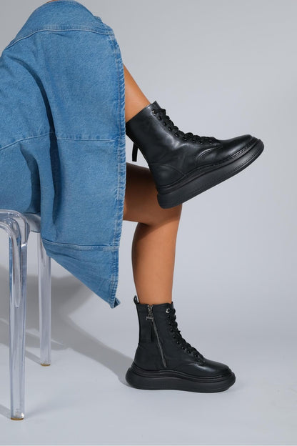 Nicolas Black Combat Boot (Women)
