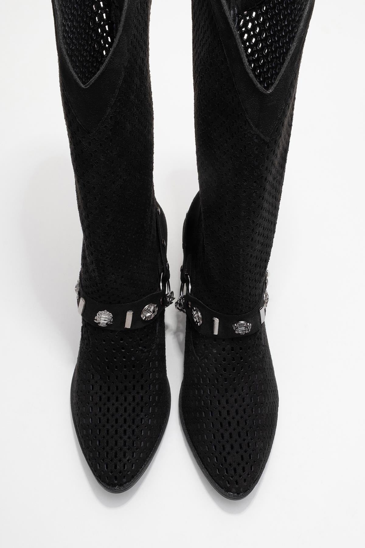 Liza Black Block Heel Western Boot (Women)