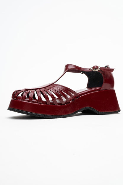 Aniel Burgundy Platform Wedge Sandal (Women)