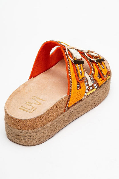 Bobby Orange Beaded Straw Platform Slide (Women)
