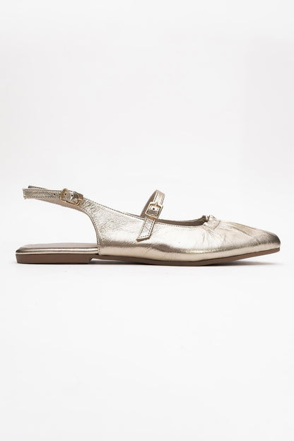 BRITNEY Gold Leather Closed-Toe Sandal (Women)