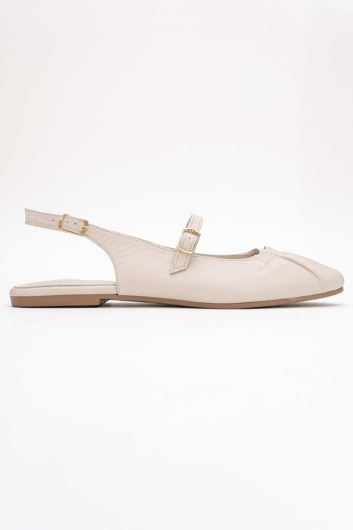 BRITNEY Beige Leather Closed-Toe Sandal (Women)