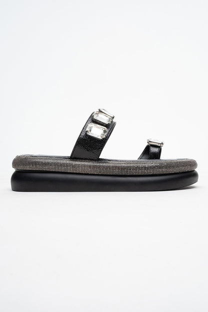 Evans Black Jeweled Platform Sandal (Women)