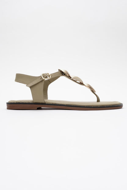 Giulia - Green Leather Flat Sandal (Women)