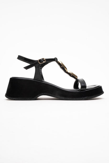 Kerry Black Buckle Platform Slingback (Women)