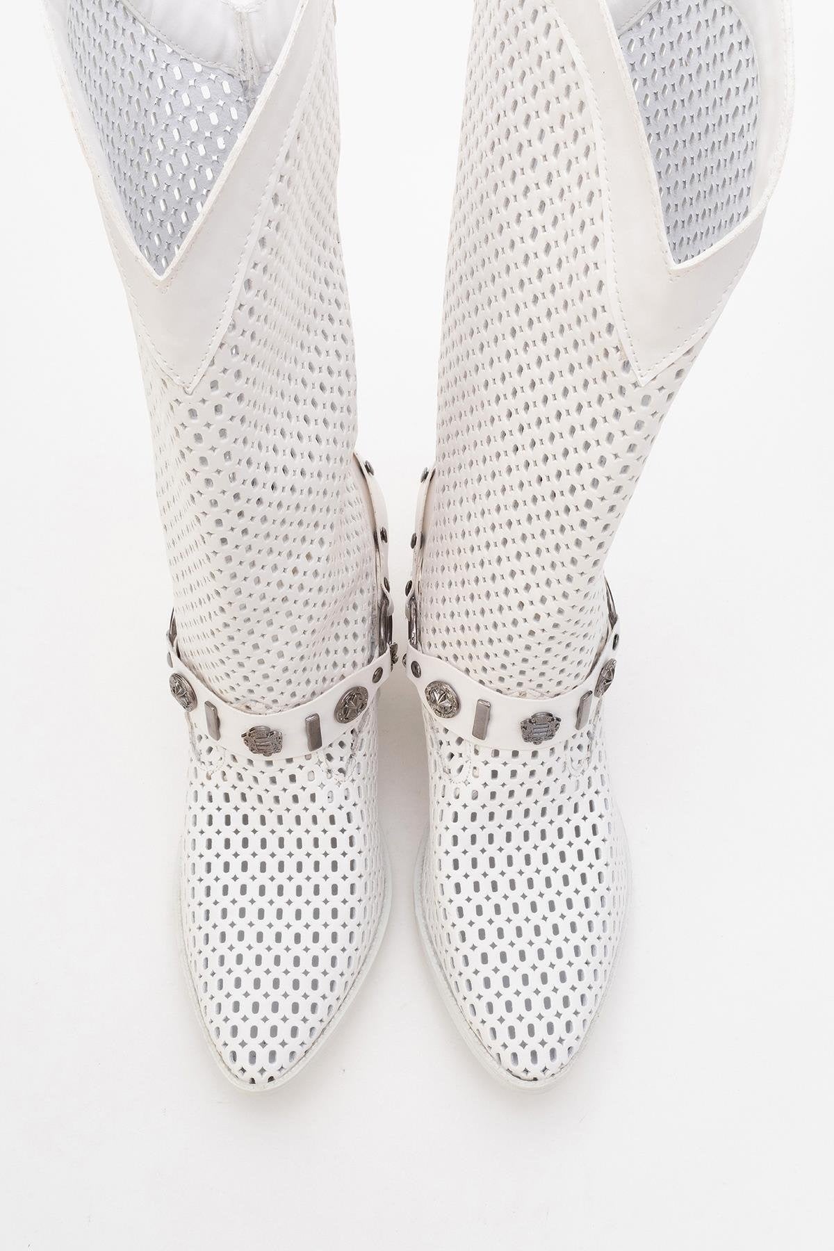 Liza White Block Heel Western Boot (Women)