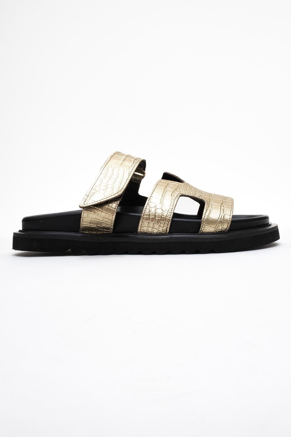 Loana Gold Leather Slide Sandal (Women)