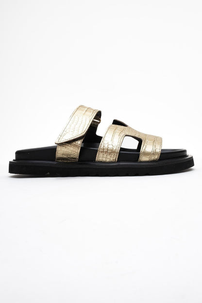 Loana Gold Leather Slide Sandal (Women)
