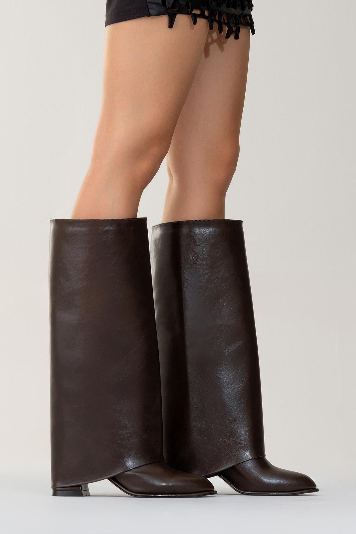 Maybe Brown Chunky Heel Boot (Women)