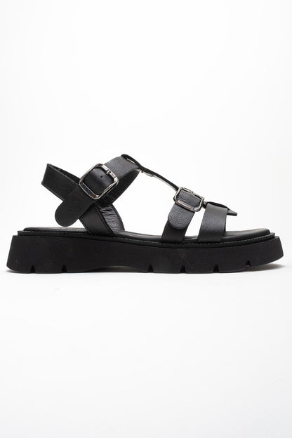 Melvin Black Leather Sandal (Women)