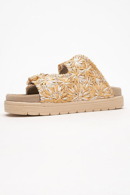 Milana Beige Leather Double‑Strap Slide (Women)