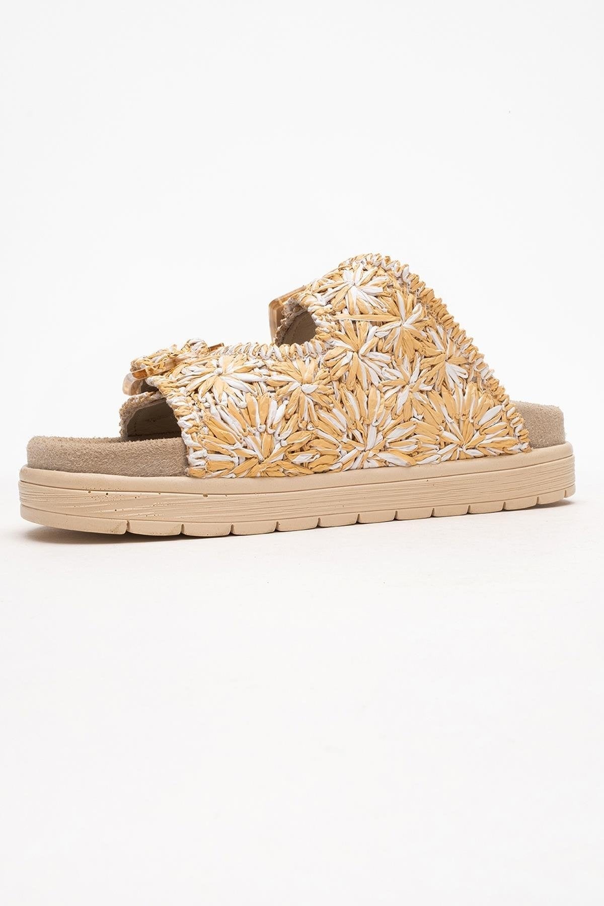 Milana Beige Leather Double‑Strap Slide (Women)