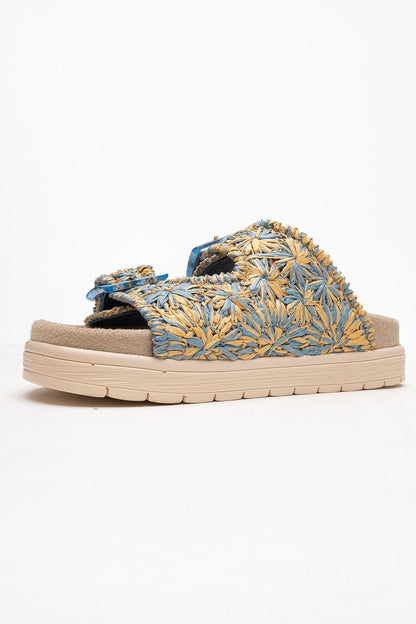 Milana Blue Leather Double‑Strap Slide (Women)