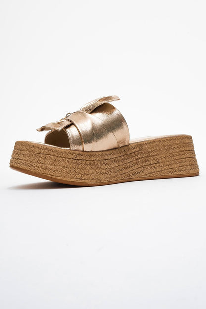 Shara Gold Bow & Bee Buckle Platform Sandal (Women)