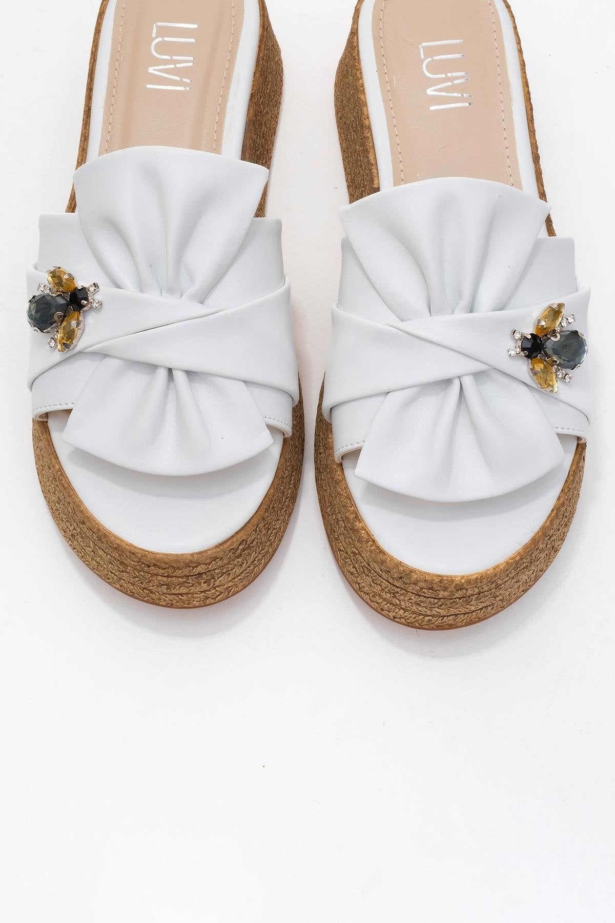 Shara White Bow & Bee Buckle Platform Sandal (Women)