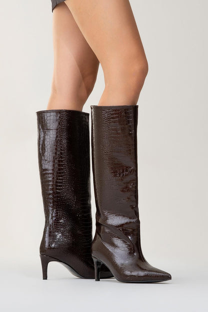 Camila Brown Printed Knee High Boot (Women)