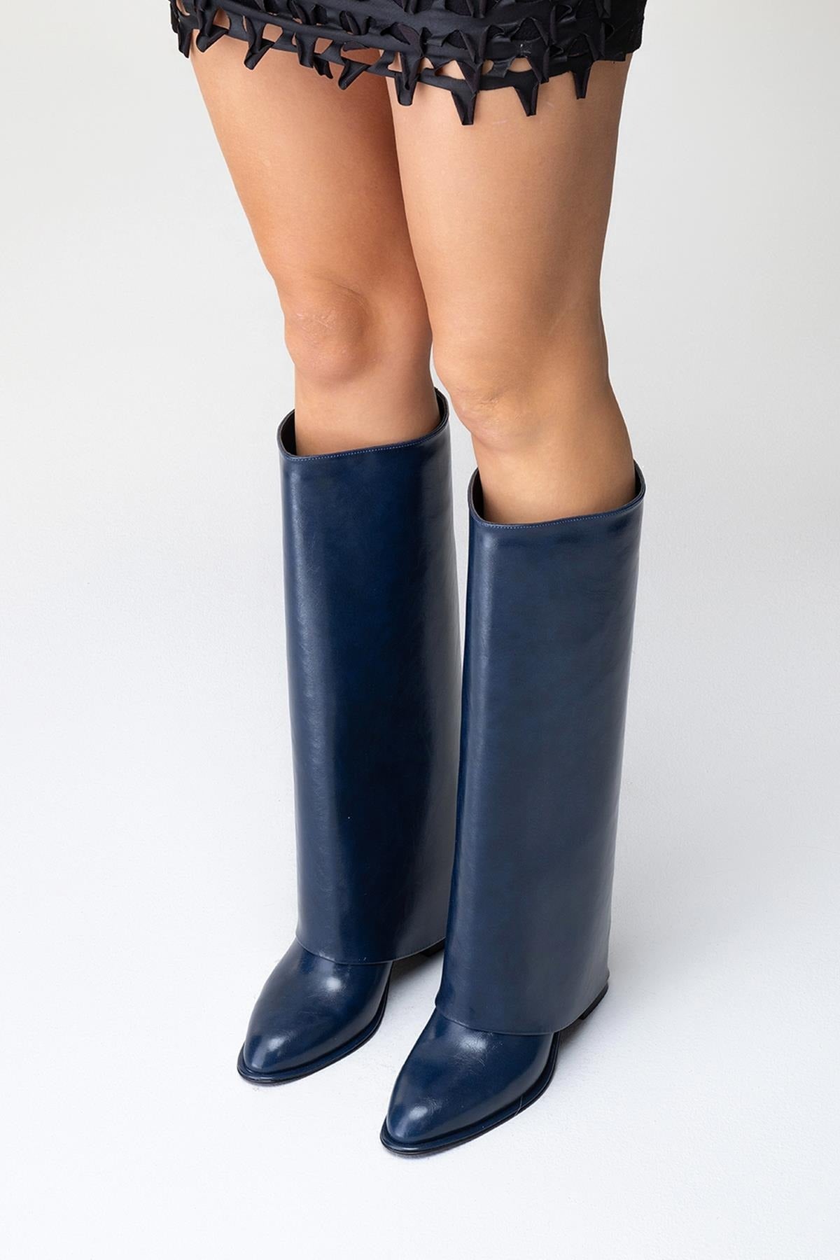 Maybe Navy Chunky Heel Boot (Women)
