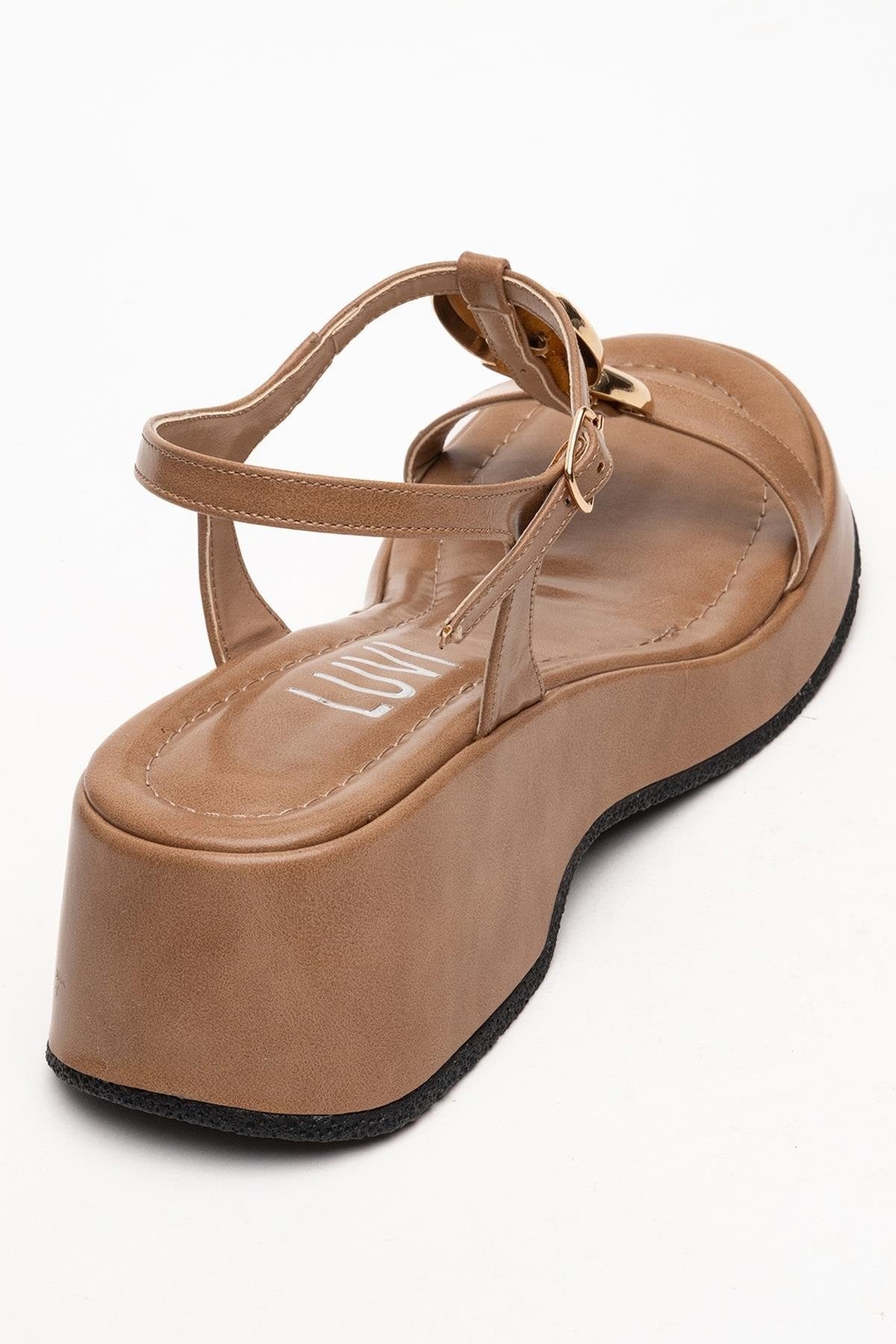 Kerry Dark Beige Buckle Platform Slingback (Women)