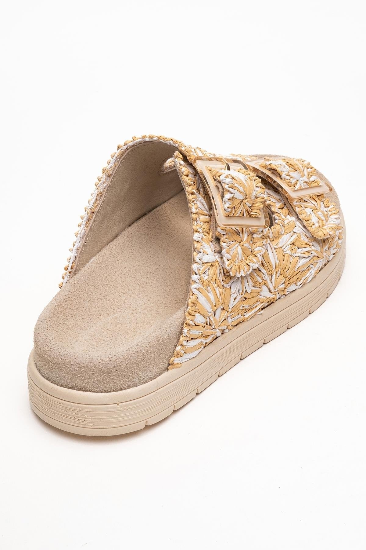 Milana Beige Leather Double‑Strap Slide (Women)