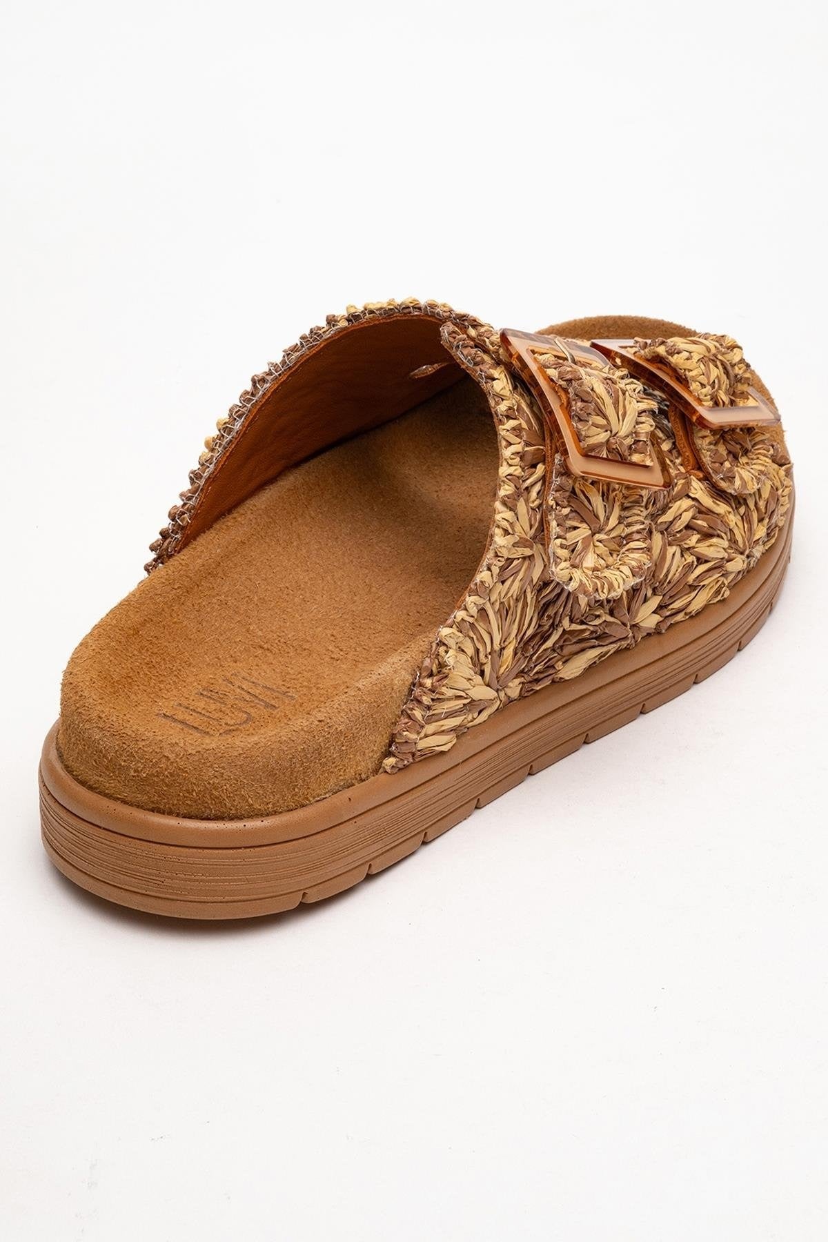 Milana Cognac Brown Leather Double‑Strap Slide (Women)