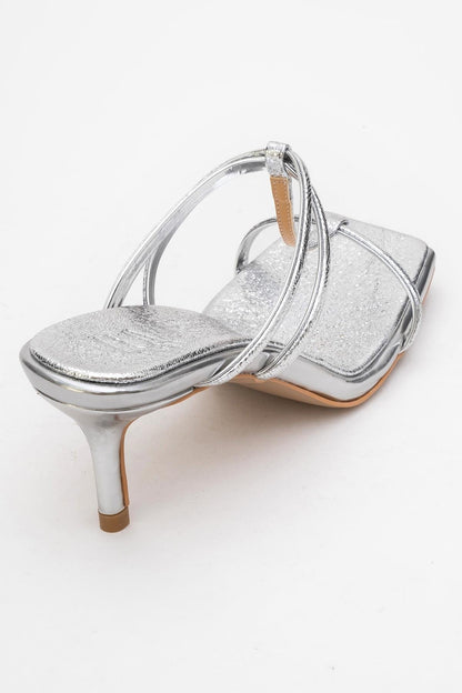 Mocha White Square‑Toe Thin‑Strap Heel Sandal (Women)