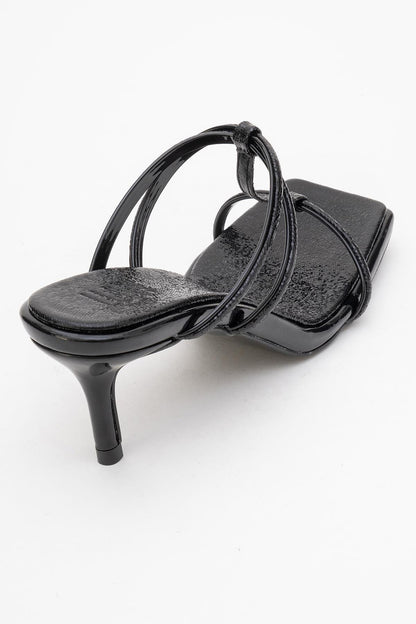 Mocha Black Pattern Square‑Toe Thin‑Strap Heel Sandal (Women)