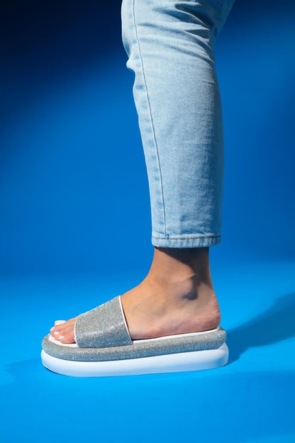 Oeste White Rhinestone Platform Slide (Women)
