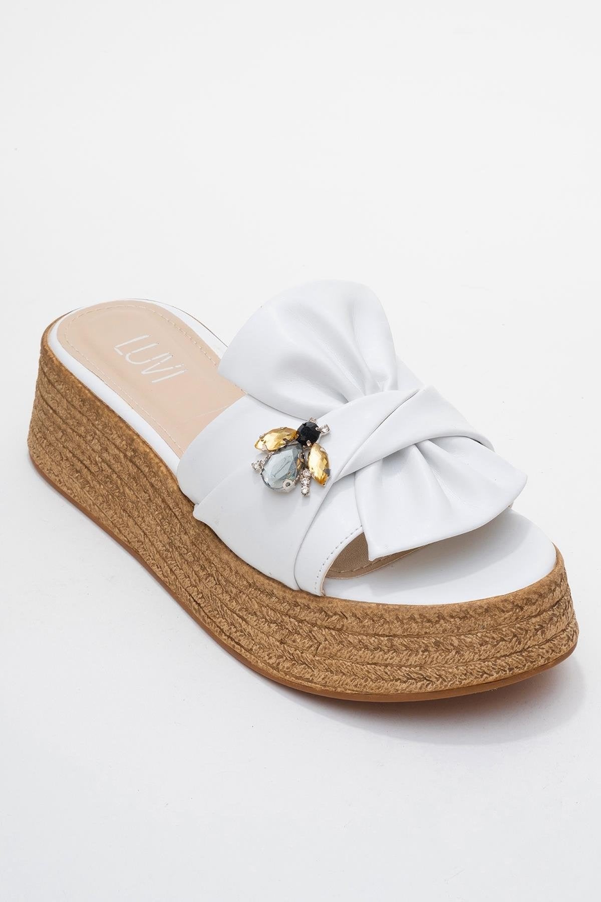 Shara White Bow & Bee Buckle Platform Sandal (Women)