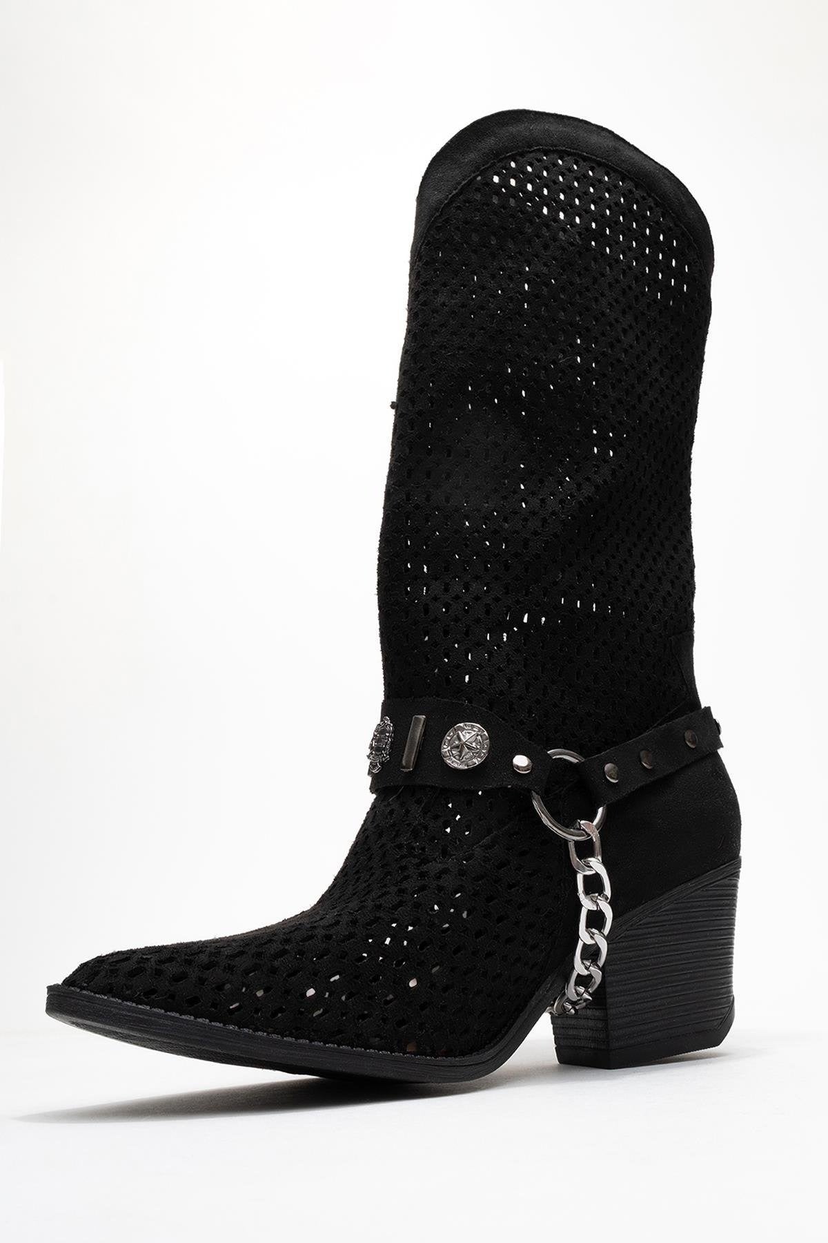 Liza Black Block Heel Western Boot (Women)