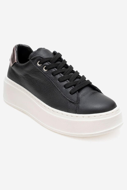 Gueno - Zapatilla de piel genuina negra (Mujer)