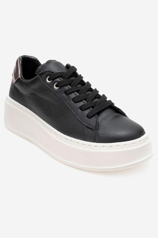 Gueno - Zapatilla de piel genuina negra (Mujer)